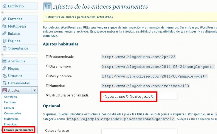 enlaces permanentes permalinks wordpress