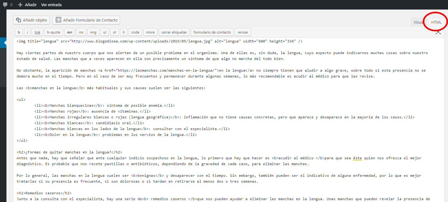 codigo html wordpress limpio