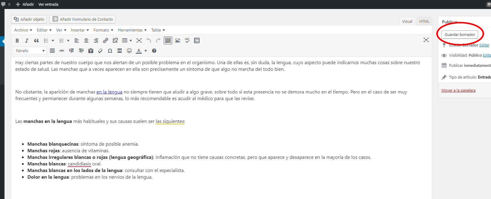 guardar borrador wordpress