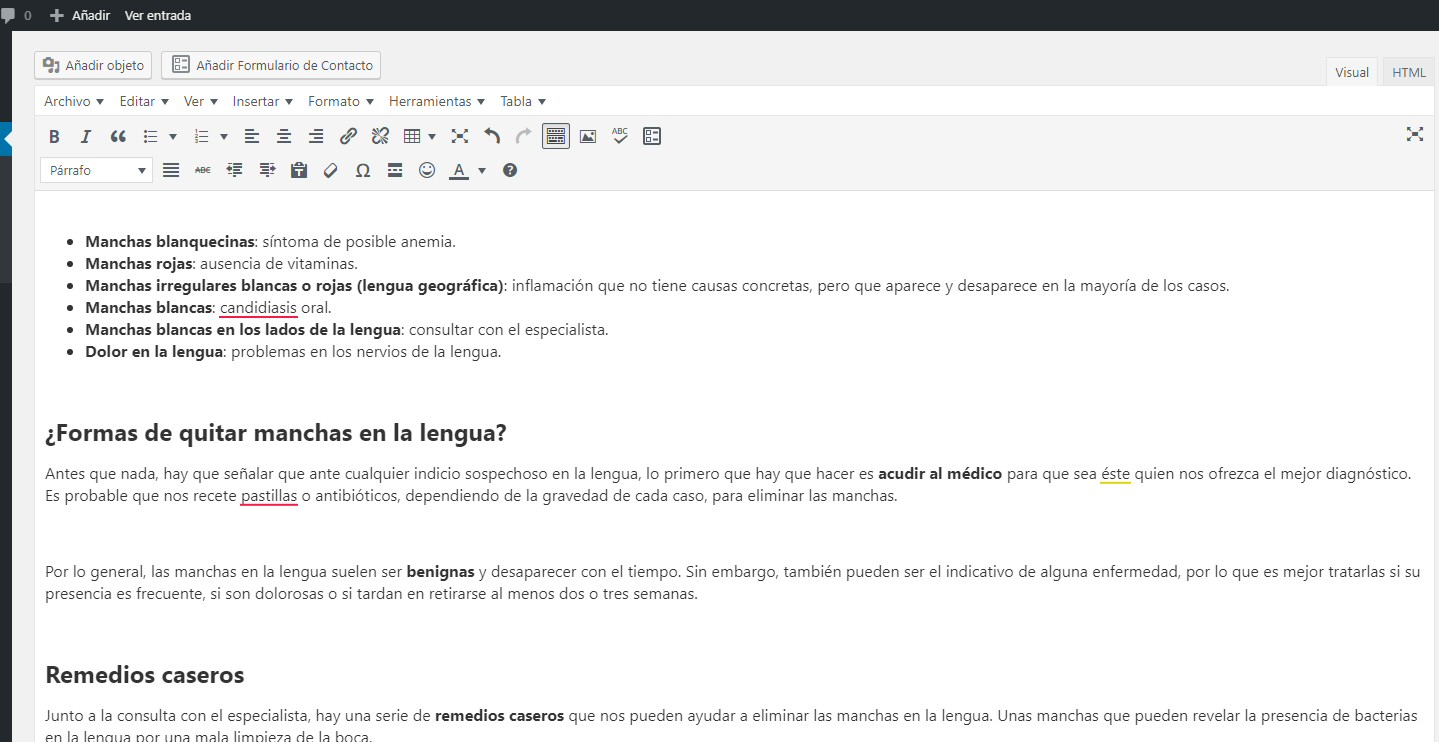 pegar texto visual wordpress