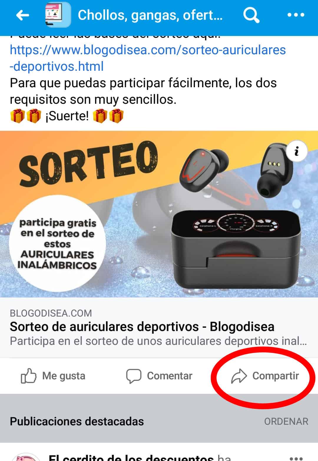 sorteo compartir facebook