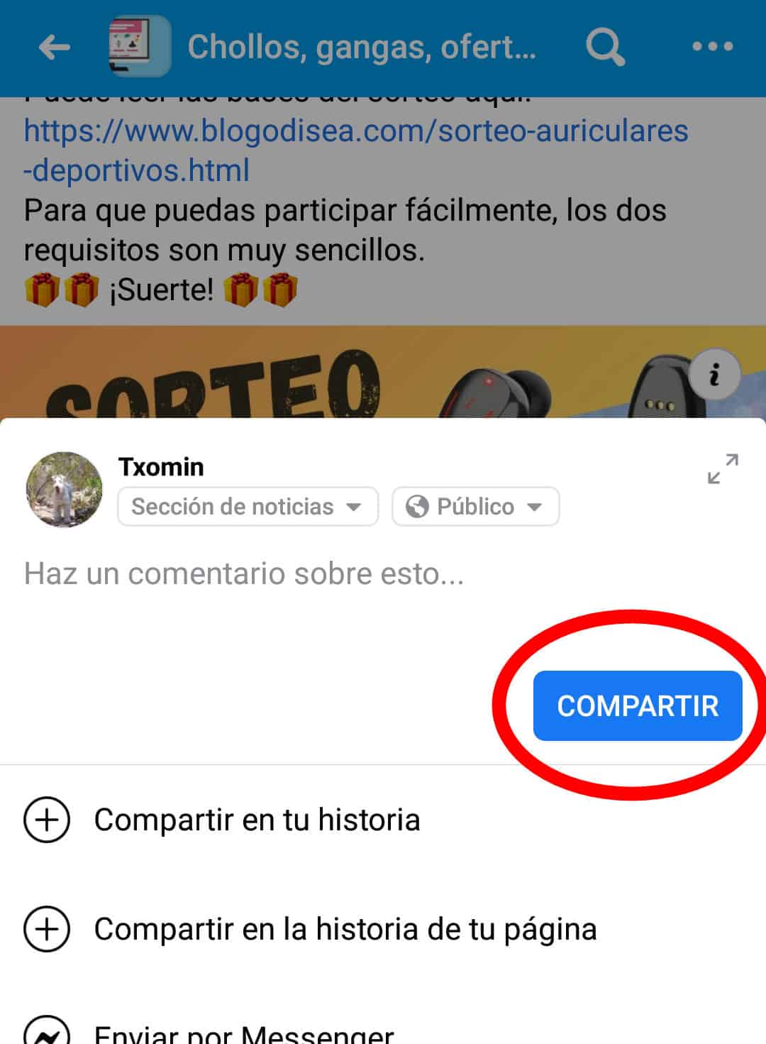 sorteo facebook compartir